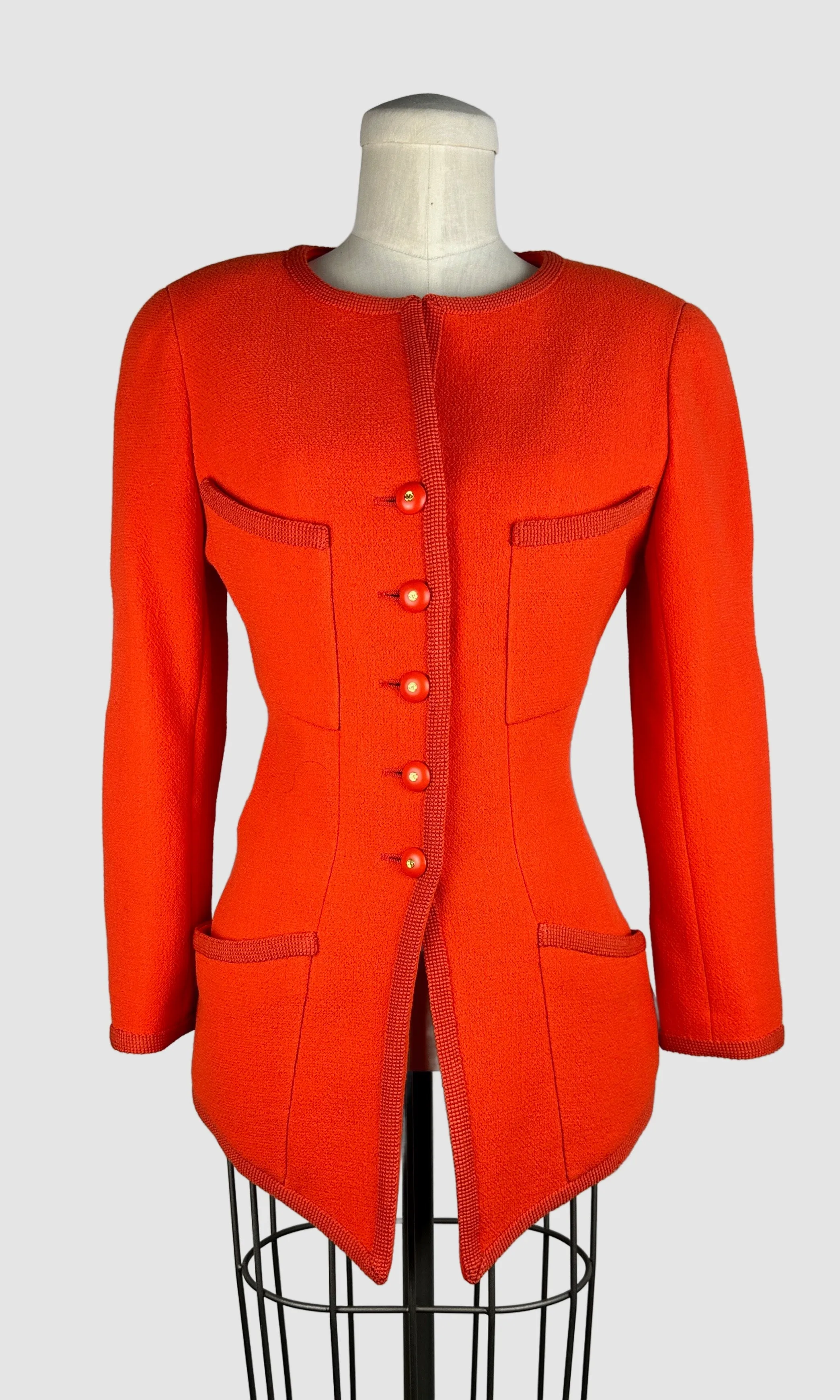 CHANEL Boutique 1990s Orange Wool Boucle Suit • Small