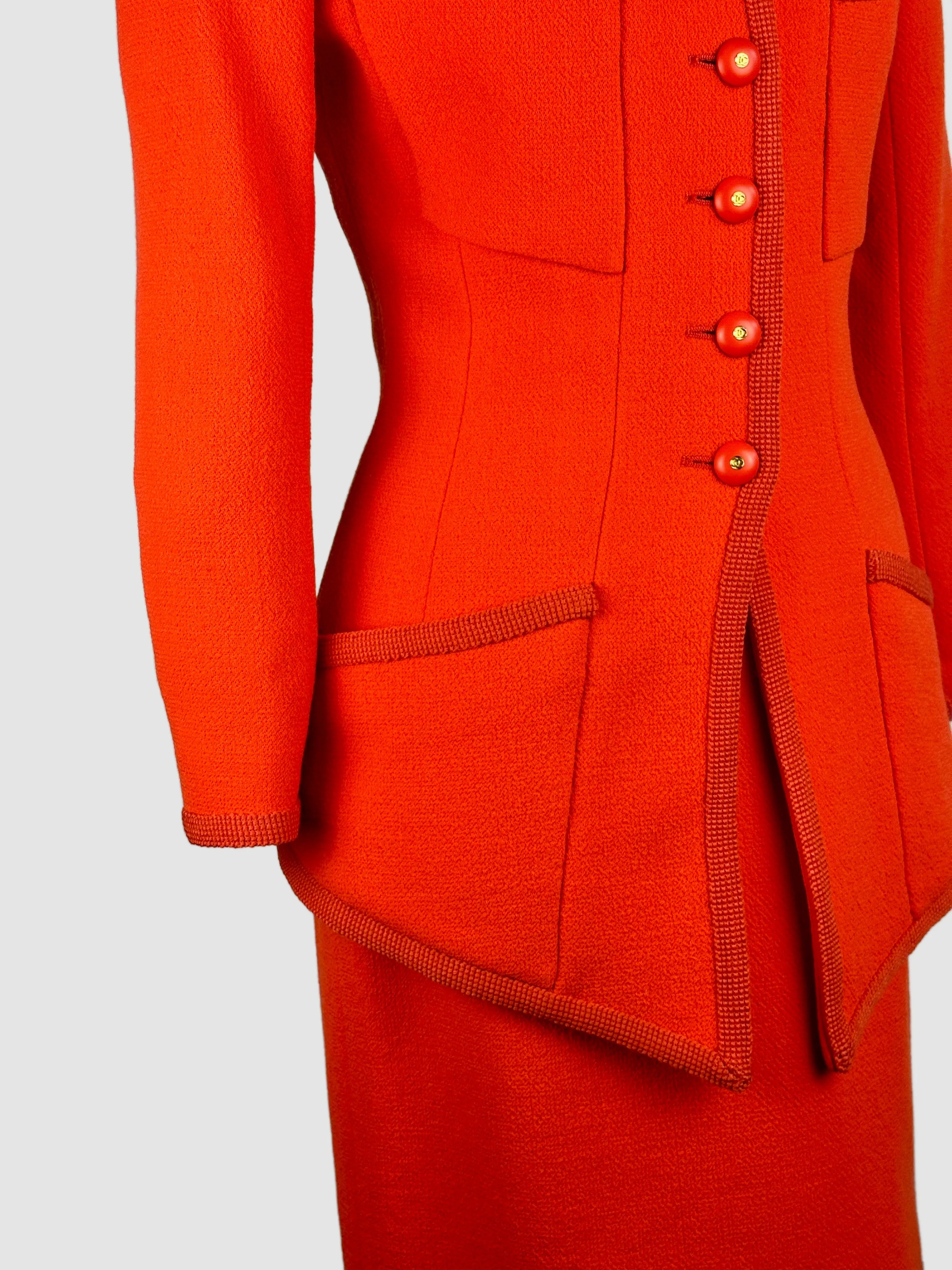 CHANEL Boutique 1990s Orange Wool Boucle Suit • Small