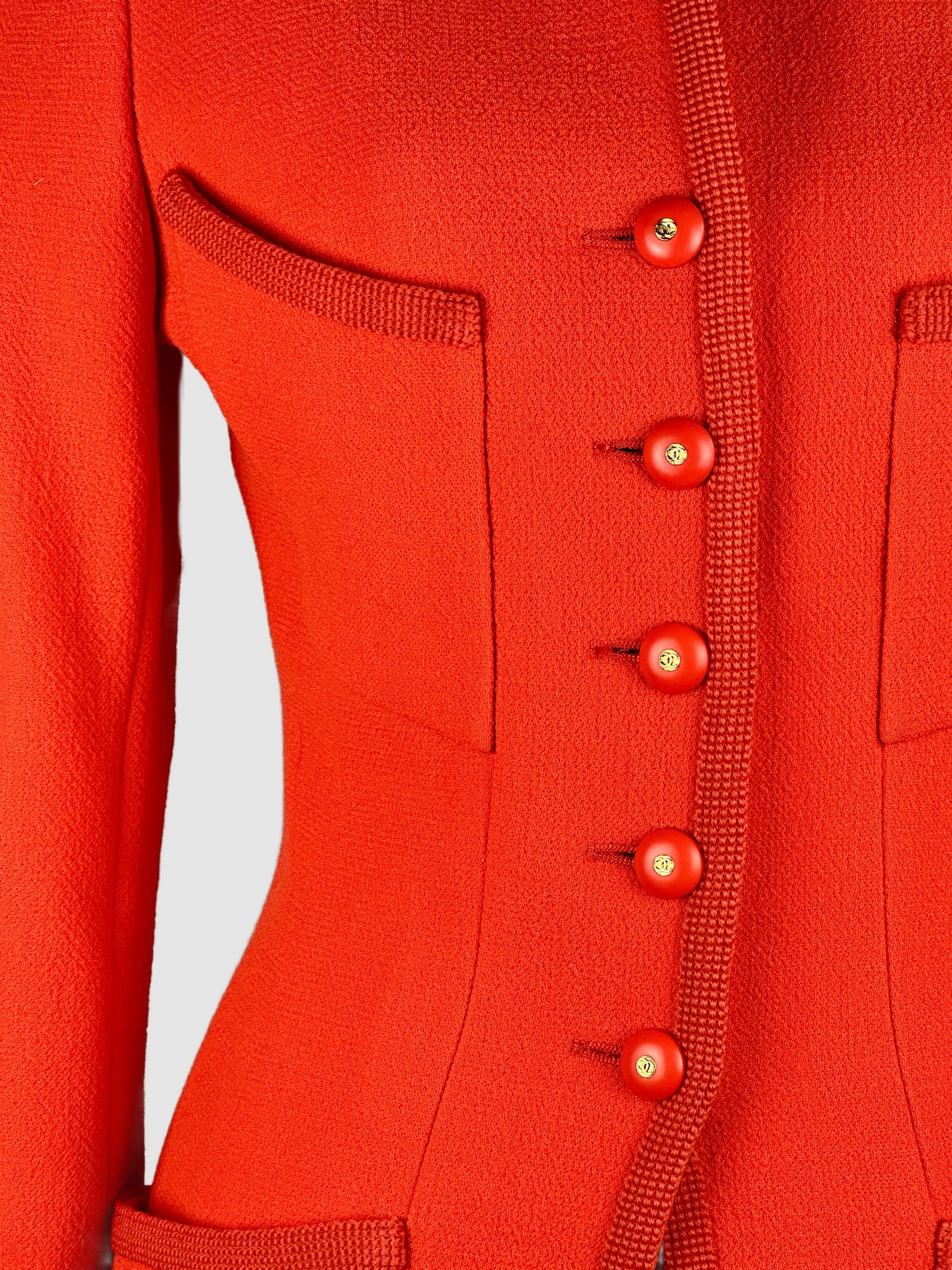CHANEL Boutique 1990s Orange Wool Boucle Suit • Small