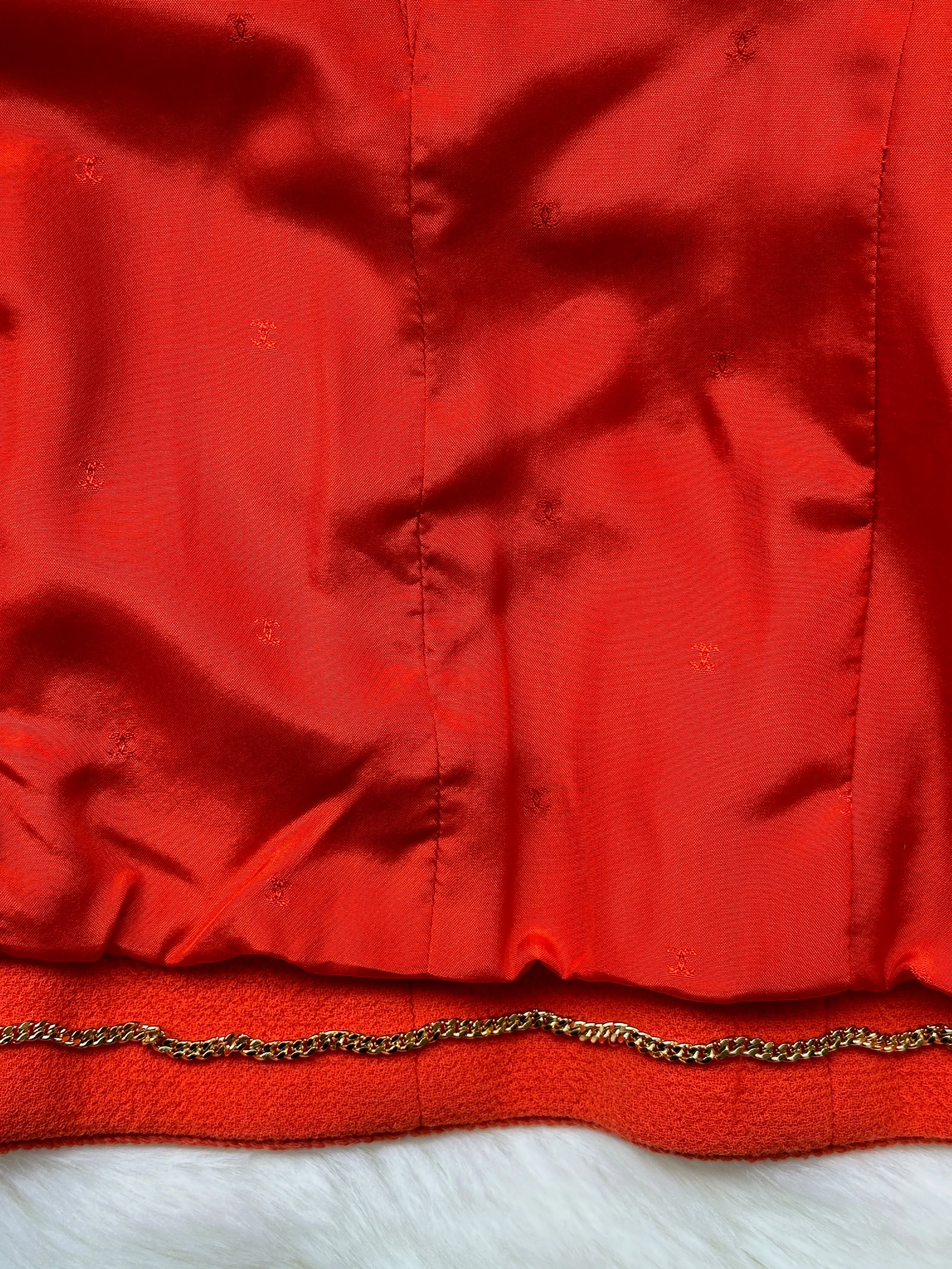 CHANEL Boutique 1990s Orange Wool Boucle Suit • Small