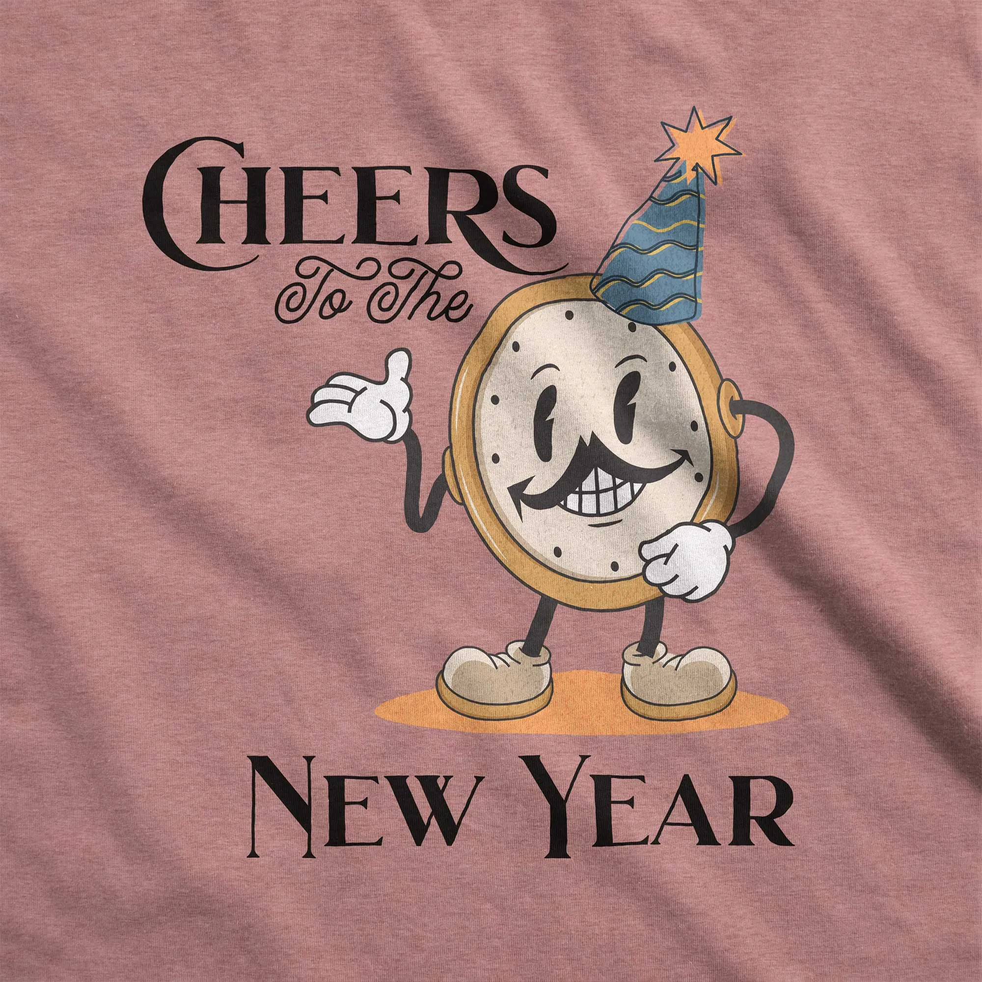 Cheers to the New Year: Retro Clock Cartoon - Adult Unisex Jersey Crew Tee