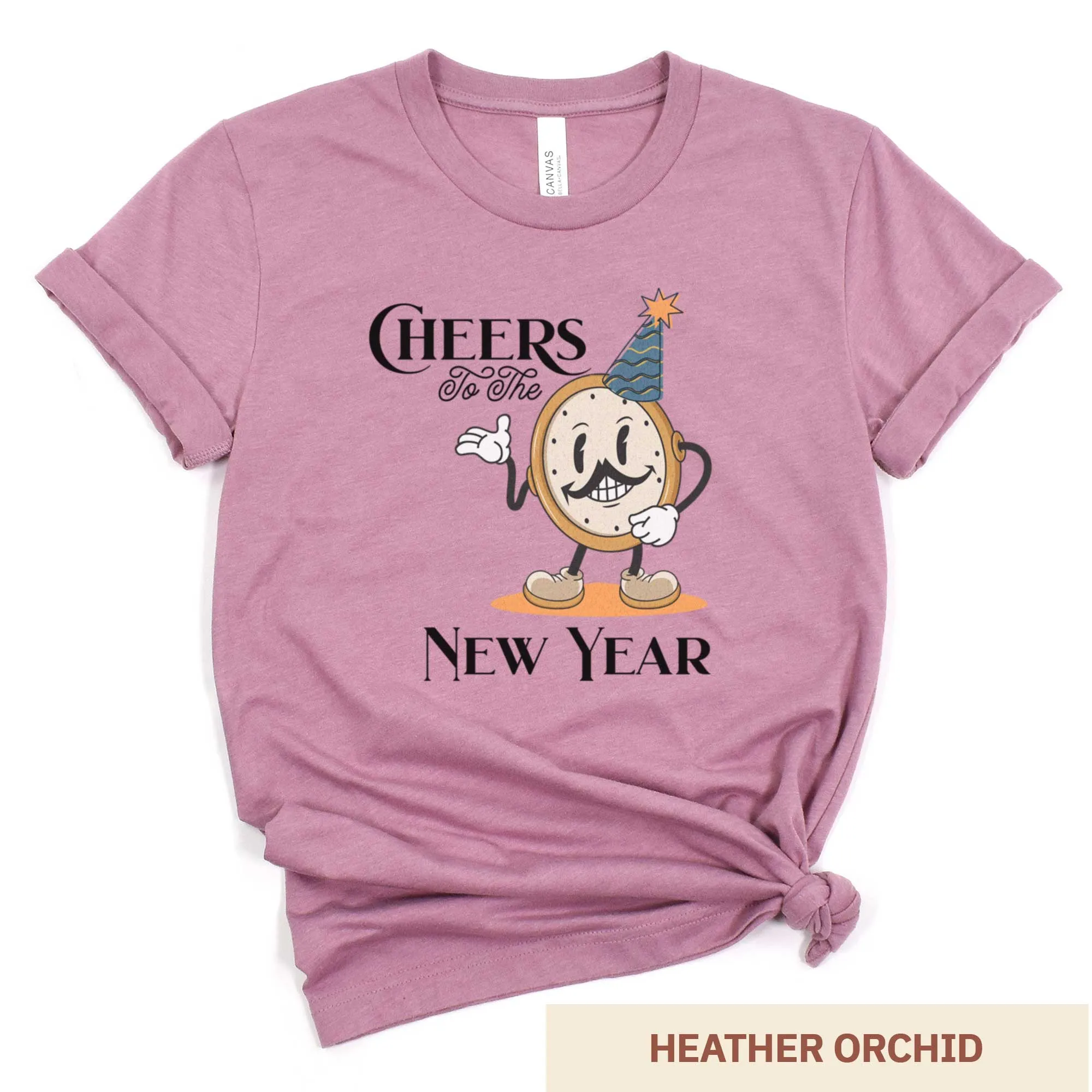 Cheers to the New Year: Retro Clock Cartoon - Adult Unisex Jersey Crew Tee