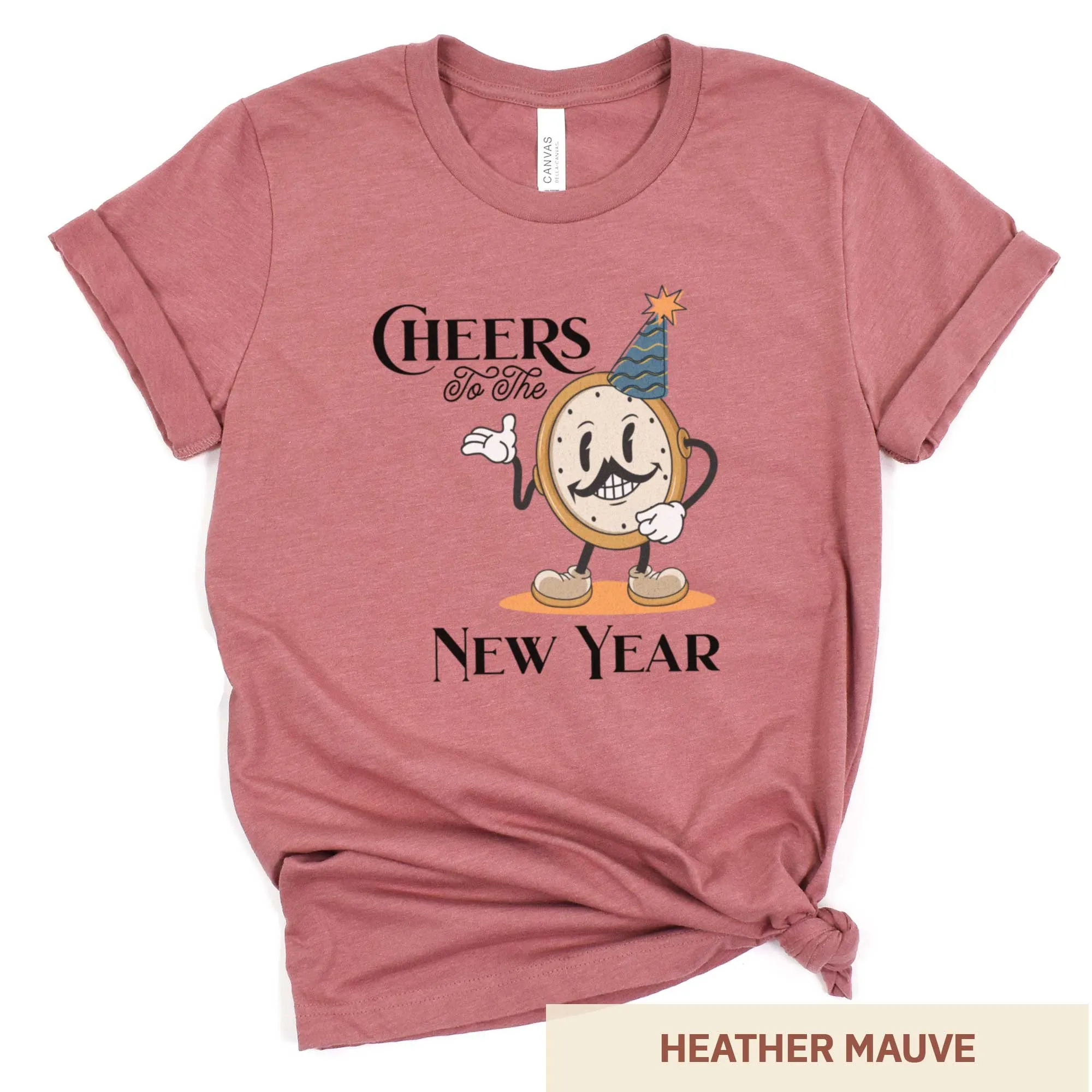 Cheers to the New Year: Retro Clock Cartoon - Adult Unisex Jersey Crew Tee