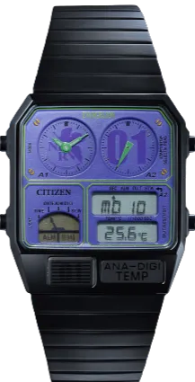 Citizen Retro Analog-Digital X Evangelion Store ANA-DIGI TEMP featuring Radio EVA/EVA-01
