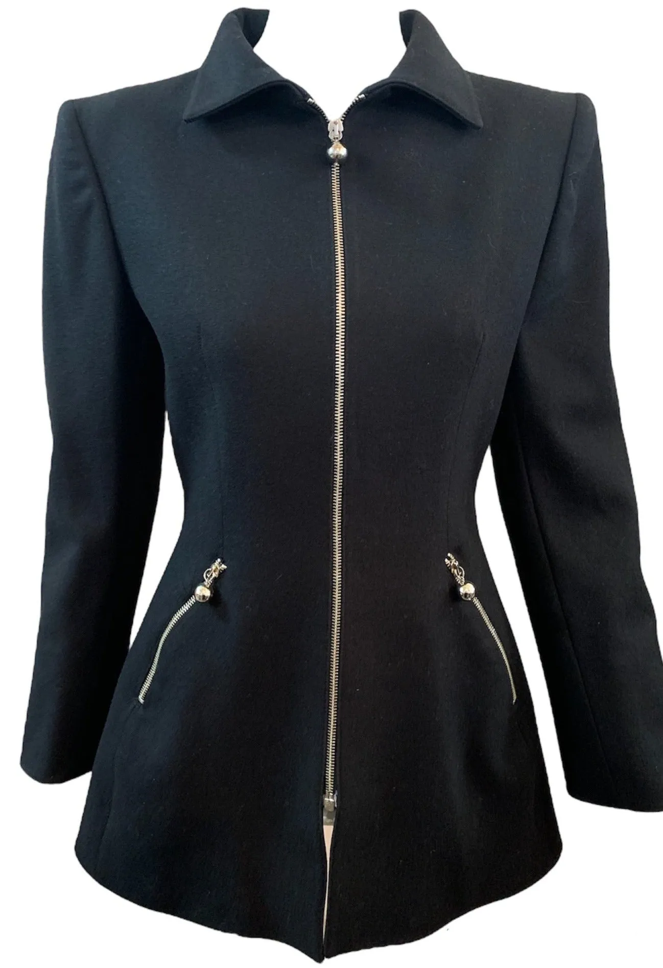 Claude Montana 80s Black Wool  Zip Jacket with Chrome Details