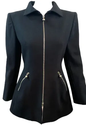 Claude Montana 80s Black Wool  Zip Jacket with Chrome Details