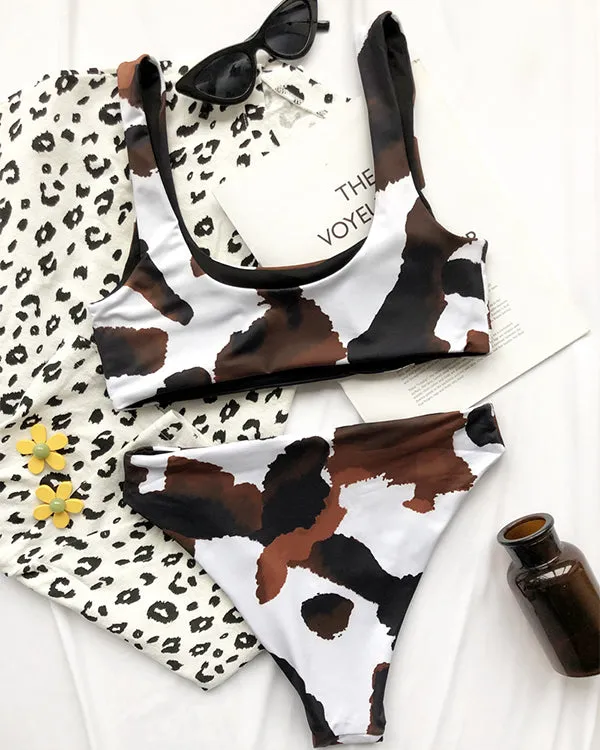 Cow Print High Waisted Bikini Sets