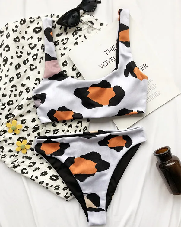 Cow Print High Waisted Bikini Sets