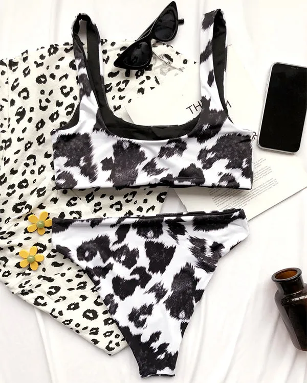 Cow Print High Waisted Bikini Sets