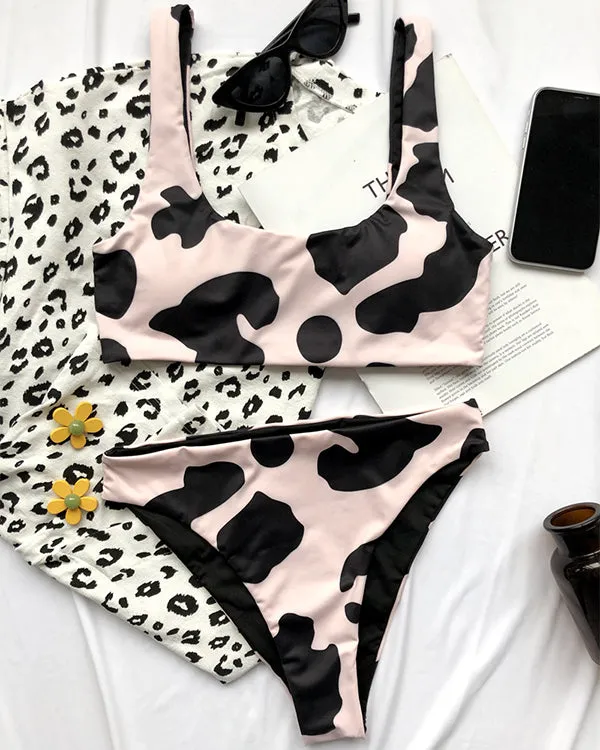 Cow Print High Waisted Bikini Sets