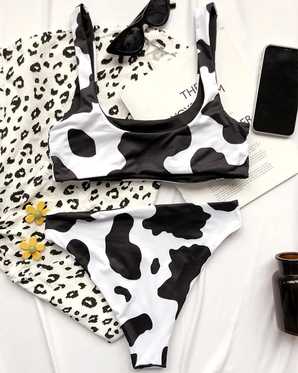 Cow Print High Waisted Bikini Sets