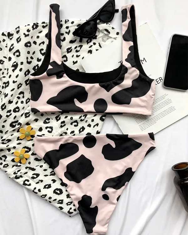 Cow Print High Waisted Bikini Sets