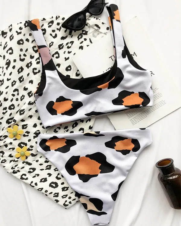 Cow Print High Waisted Bikini Sets