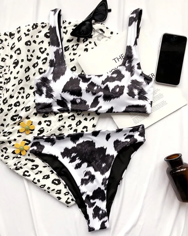 Cow Print High Waisted Bikini Sets