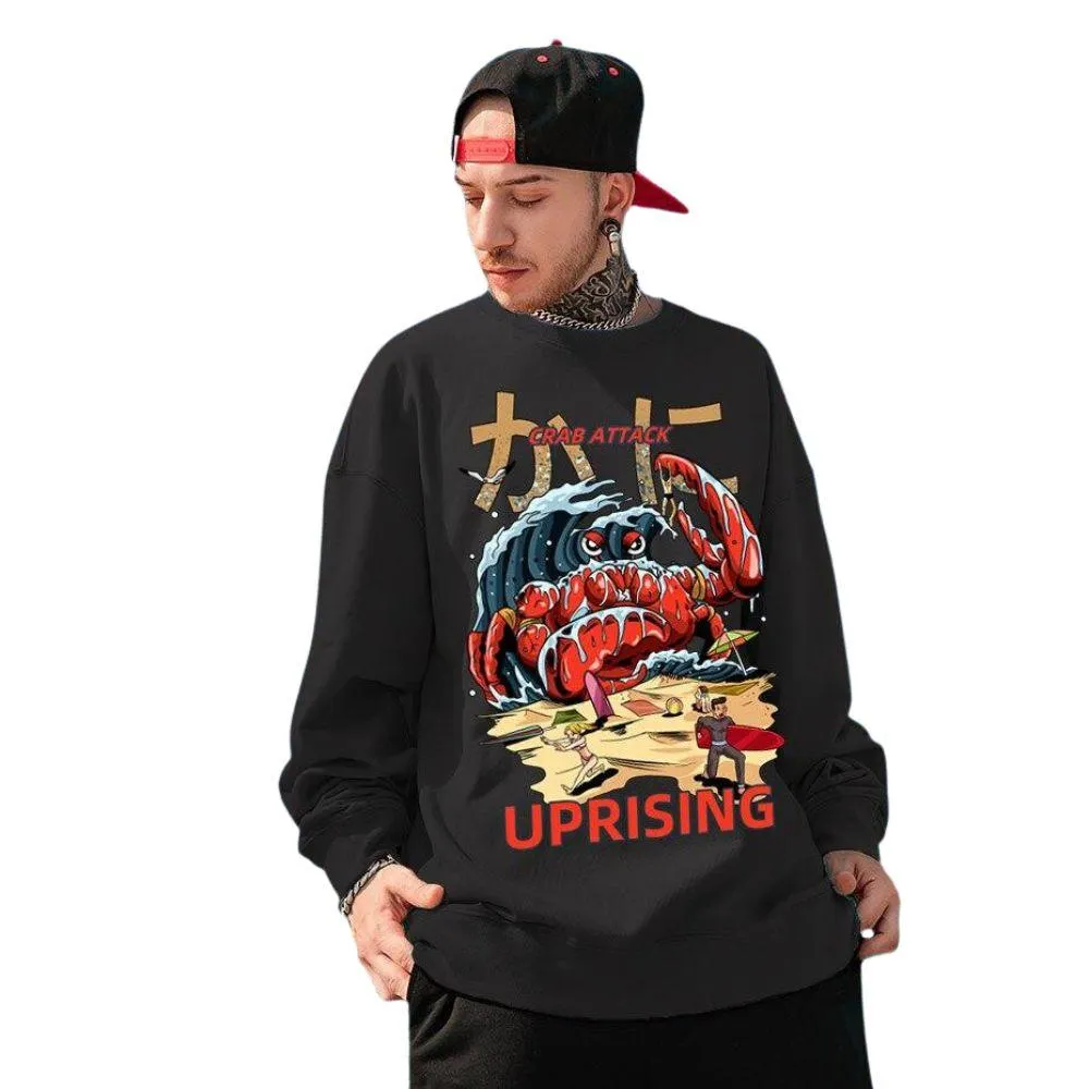 Crab Attack Long Sleeve Sweatshirt for Men - Japanese Sci-Fi Horror Movie Inspired Monster Humorous Funny Gift