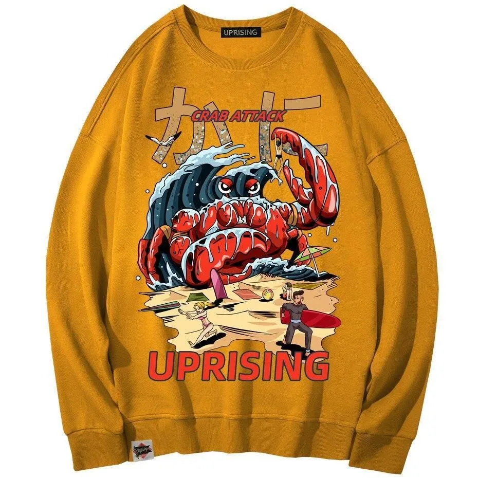 Crab Attack Long Sleeve Sweatshirt for Men - Japanese Sci-Fi Horror Movie Inspired Monster Humorous Funny Gift