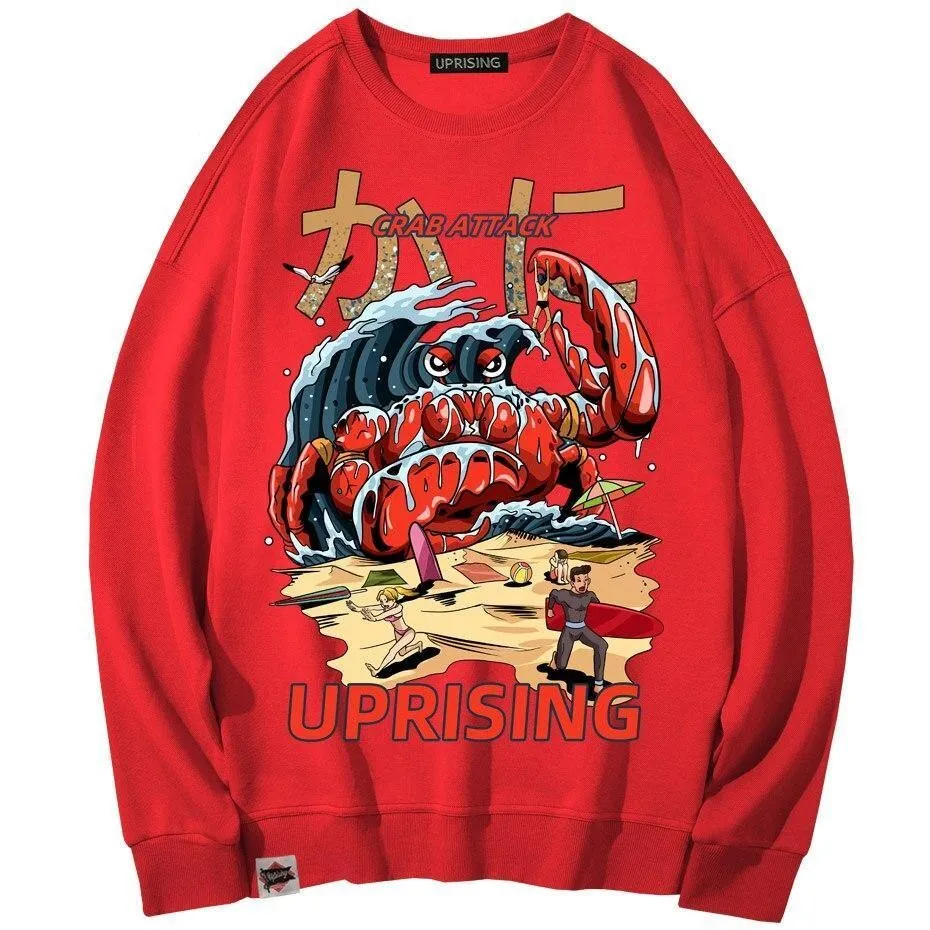 Crab Attack Long Sleeve Sweatshirt for Men - Japanese Sci-Fi Horror Movie Inspired Monster Humorous Funny Gift