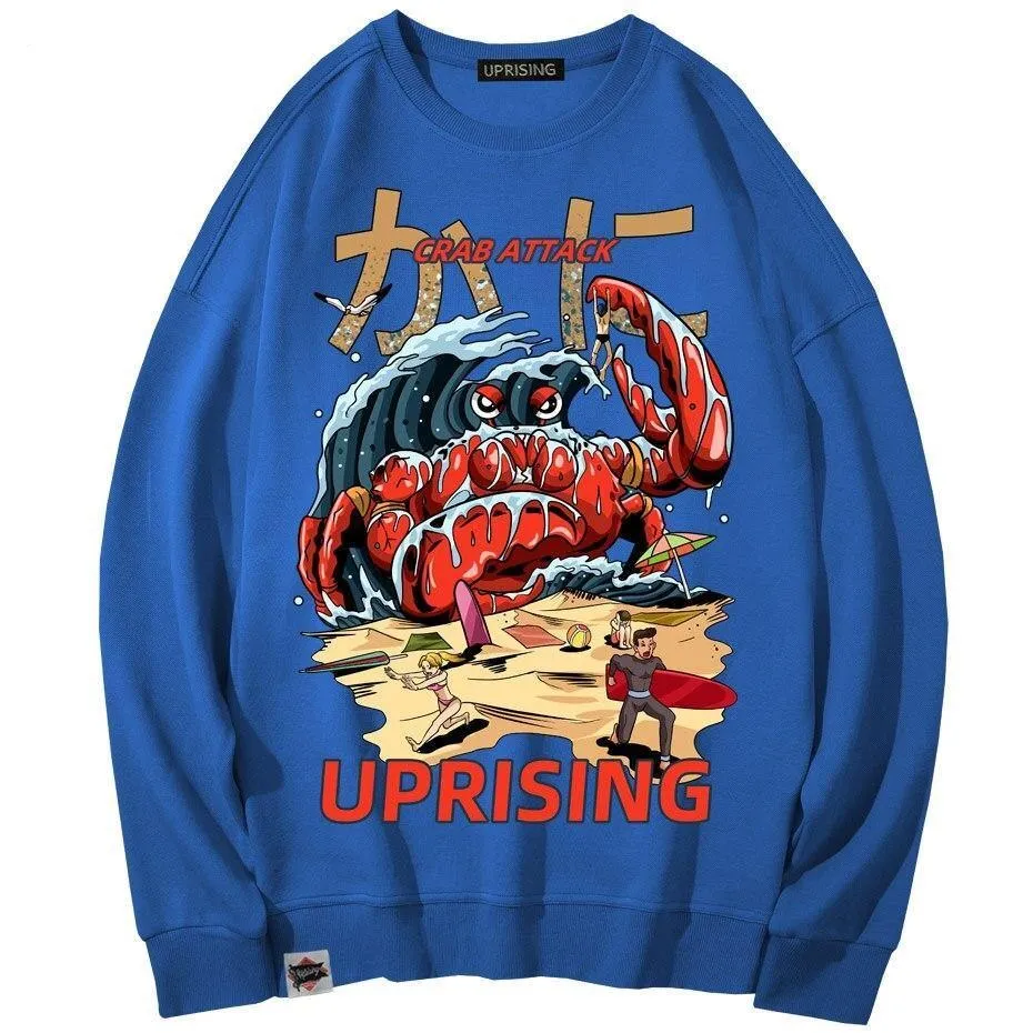 Crab Attack Long Sleeve Sweatshirt for Men - Japanese Sci-Fi Horror Movie Inspired Monster Humorous Funny Gift