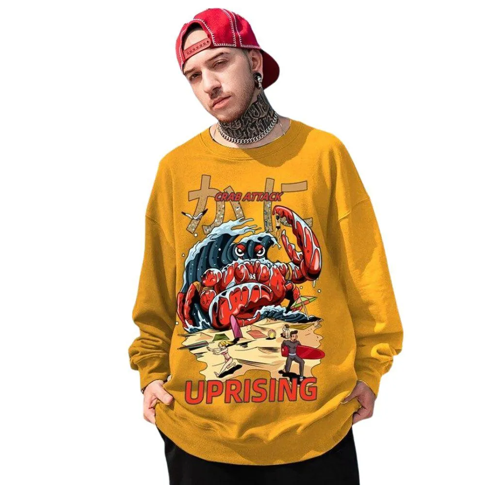 Crab Attack Long Sleeve Sweatshirt for Men - Japanese Sci-Fi Horror Movie Inspired Monster Humorous Funny Gift