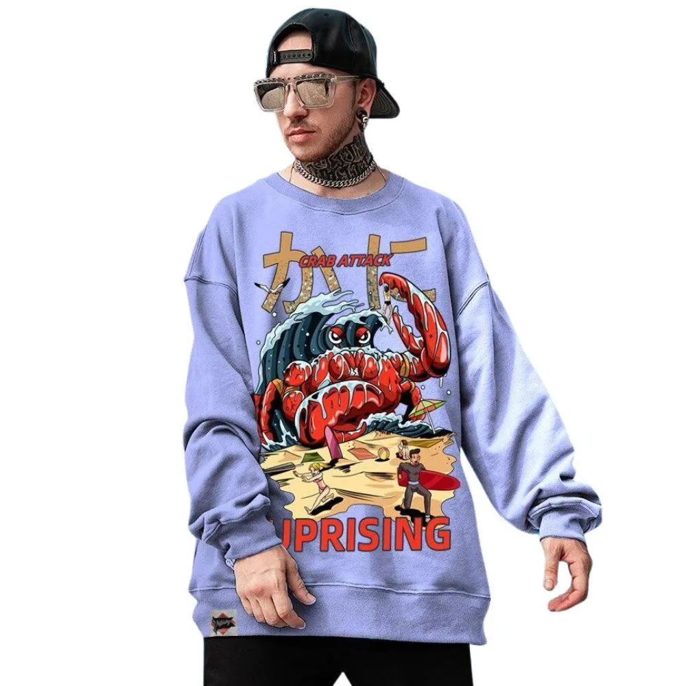 Crab Attack Long Sleeve Sweatshirt for Men - Japanese Sci-Fi Horror Movie Inspired Monster Humorous Funny Gift
