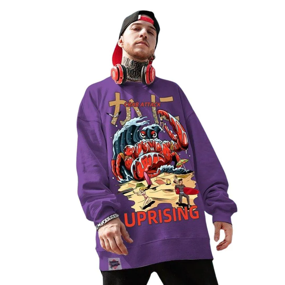 Crab Attack Long Sleeve Sweatshirt for Men - Japanese Sci-Fi Horror Movie Inspired Monster Humorous Funny Gift