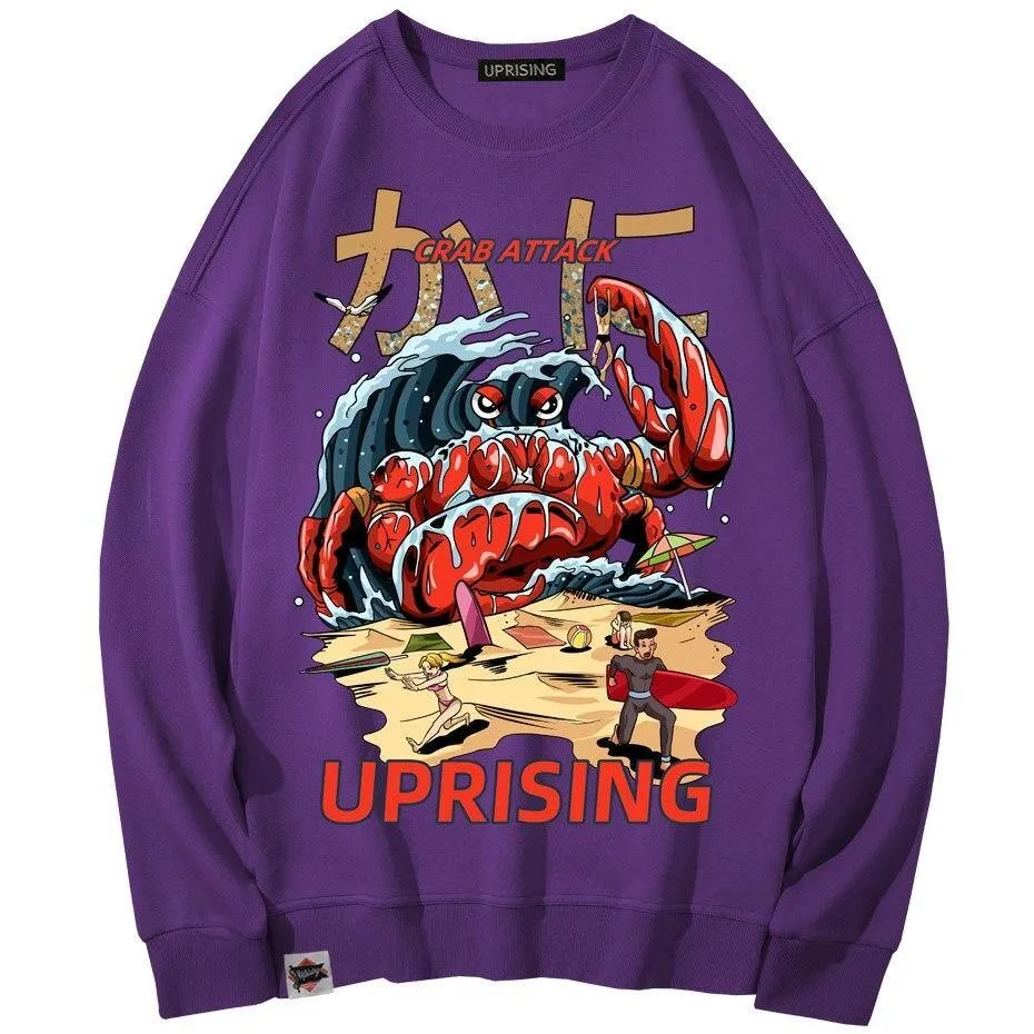 Crab Attack Long Sleeve Sweatshirt for Men - Japanese Sci-Fi Horror Movie Inspired Monster Humorous Funny Gift