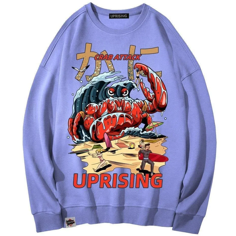 Crab Attack Long Sleeve Sweatshirt for Men - Japanese Sci-Fi Horror Movie Inspired Monster Humorous Funny Gift