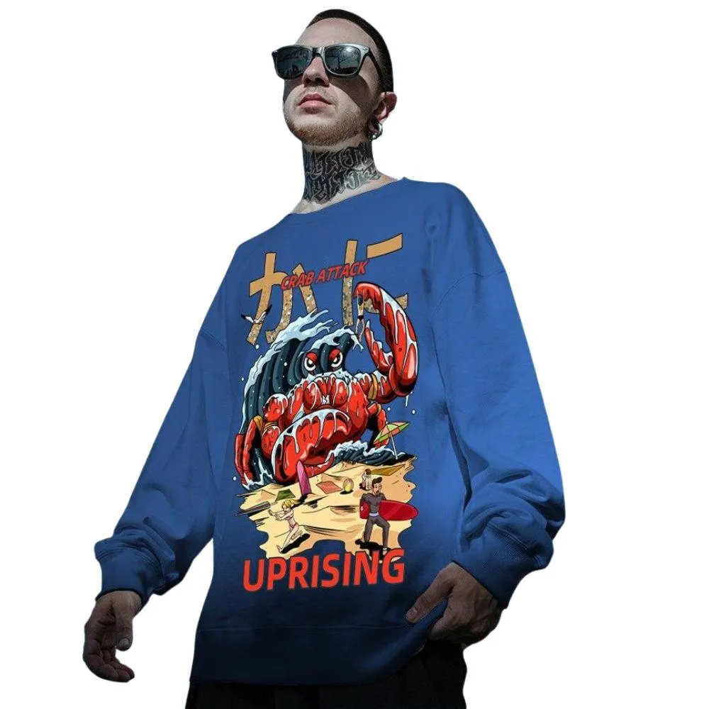 Crab Attack Long Sleeve Sweatshirt for Men - Japanese Sci-Fi Horror Movie Inspired Monster Humorous Funny Gift