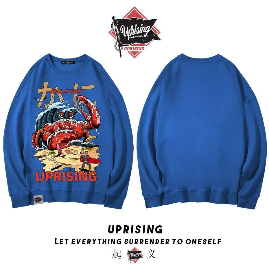 Crab Attack Long Sleeve Sweatshirt for Men - Japanese Sci-Fi Horror Movie Inspired Monster Humorous Funny Gift