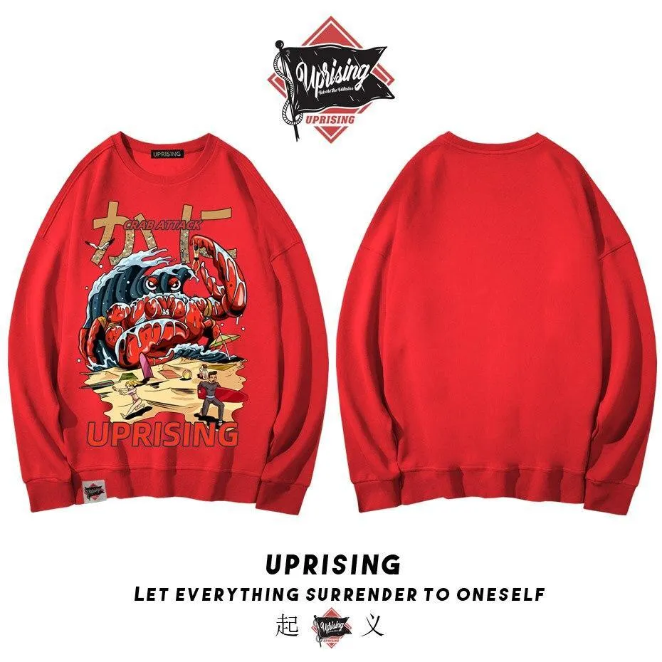 Crab Attack Long Sleeve Sweatshirt for Men - Japanese Sci-Fi Horror Movie Inspired Monster Humorous Funny Gift