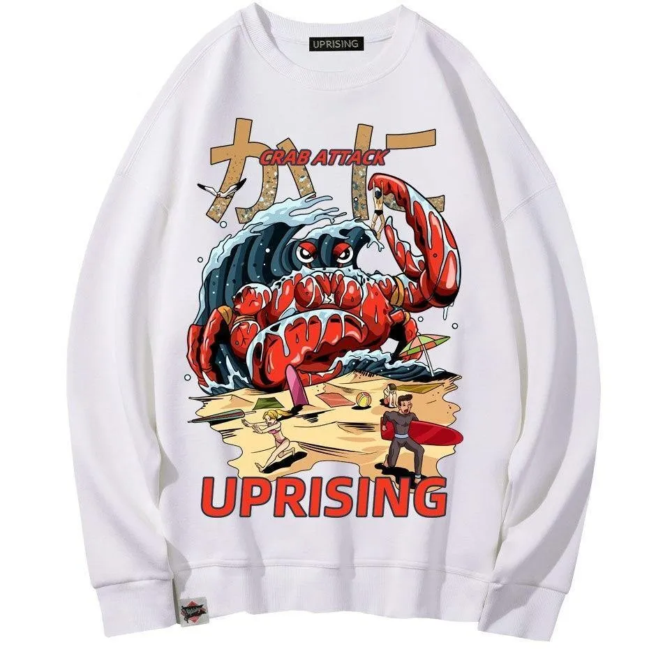 Crab Attack Long Sleeve Sweatshirt for Men - Japanese Sci-Fi Horror Movie Inspired Monster Humorous Funny Gift