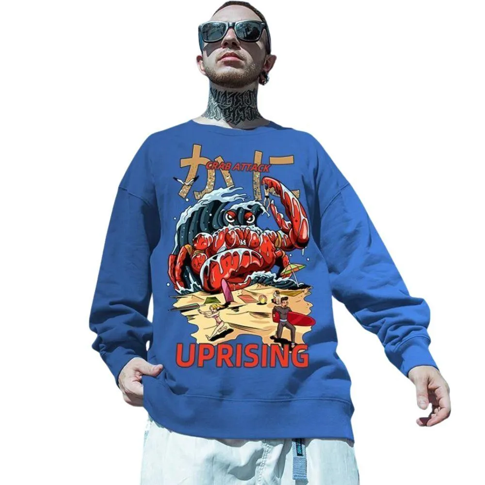 Crab Attack Long Sleeve Sweatshirt for Men - Japanese Sci-Fi Horror Movie Inspired Monster Humorous Funny Gift