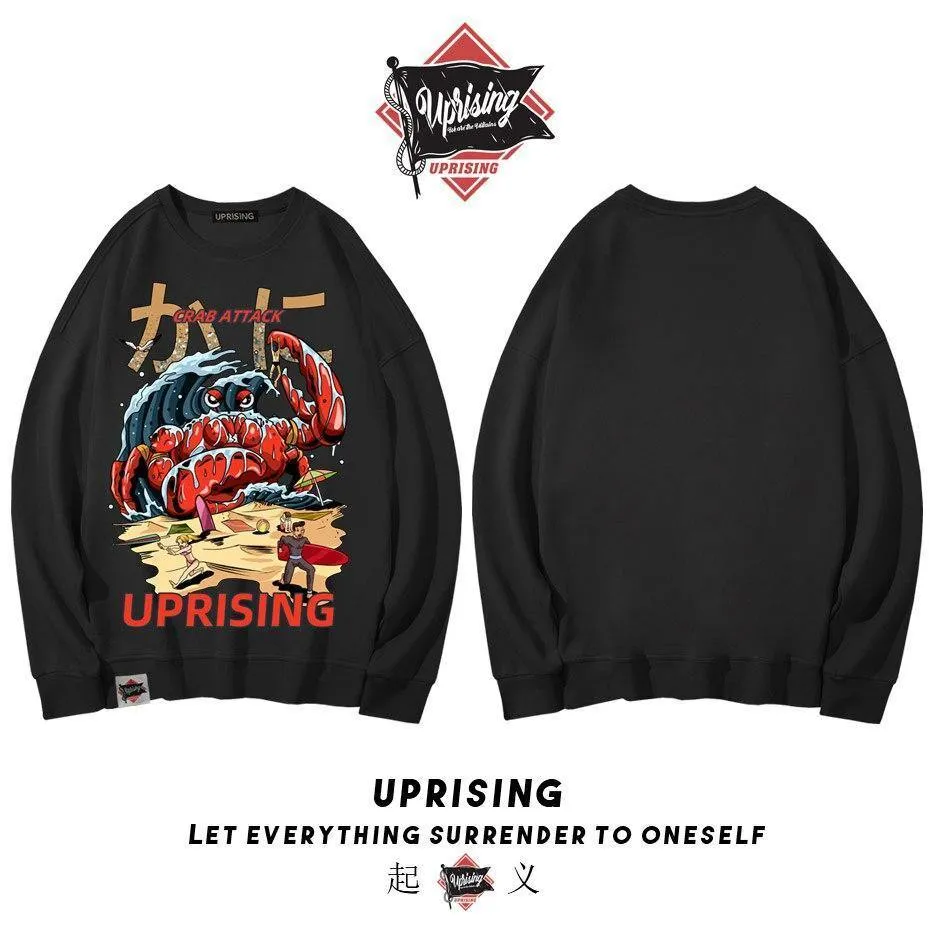 Crab Attack Long Sleeve Sweatshirt for Men - Japanese Sci-Fi Horror Movie Inspired Monster Humorous Funny Gift