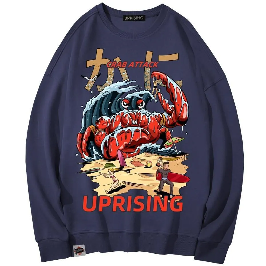 Crab Attack Long Sleeve Sweatshirt for Men - Japanese Sci-Fi Horror Movie Inspired Monster Humorous Funny Gift
