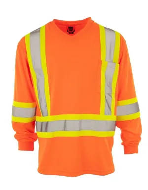 Custom Printed Hi Vis V-Neck Long Sleeve Safety Tee