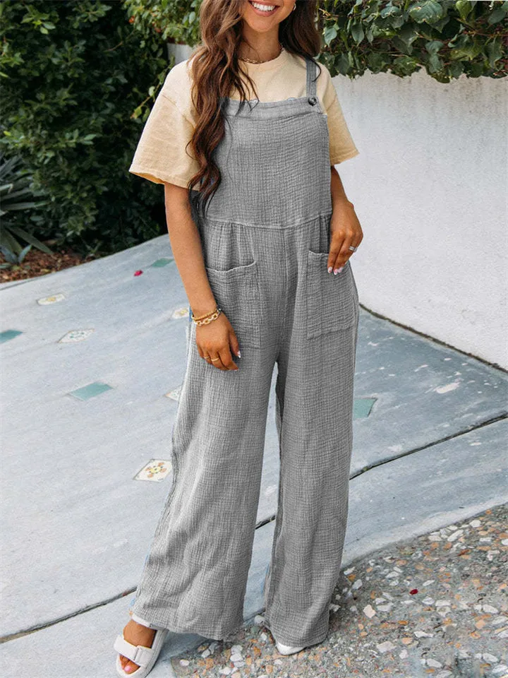 Cute Square Neck Loose Large Pocket Jumpsuit for Women