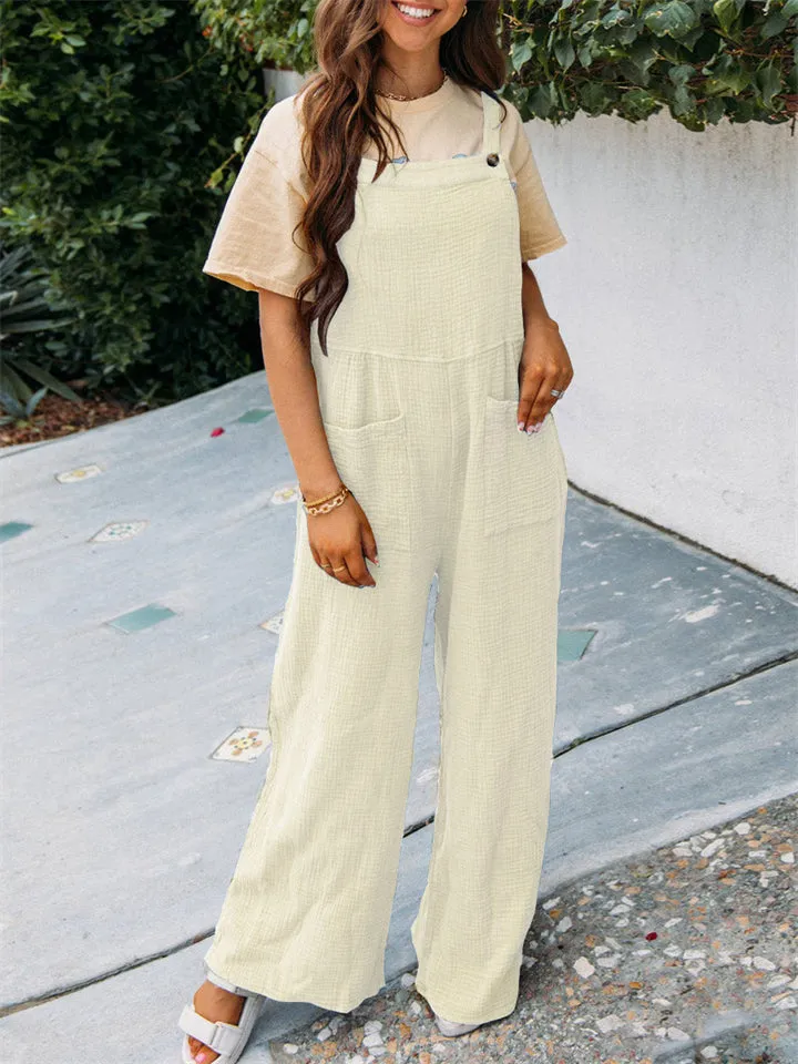 Cute Square Neck Loose Large Pocket Jumpsuit for Women