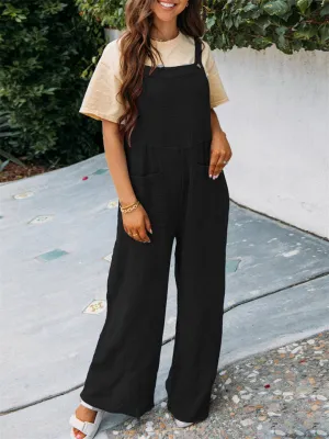 Cute Square Neck Loose Large Pocket Jumpsuit for Women