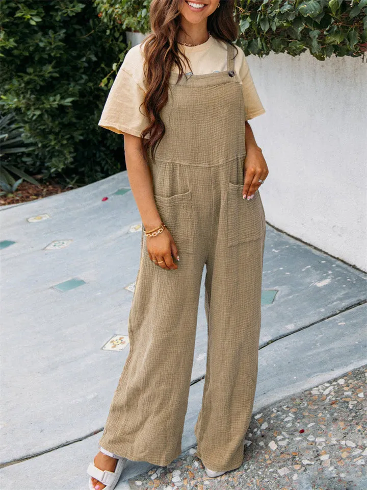 Cute Square Neck Loose Large Pocket Jumpsuit for Women