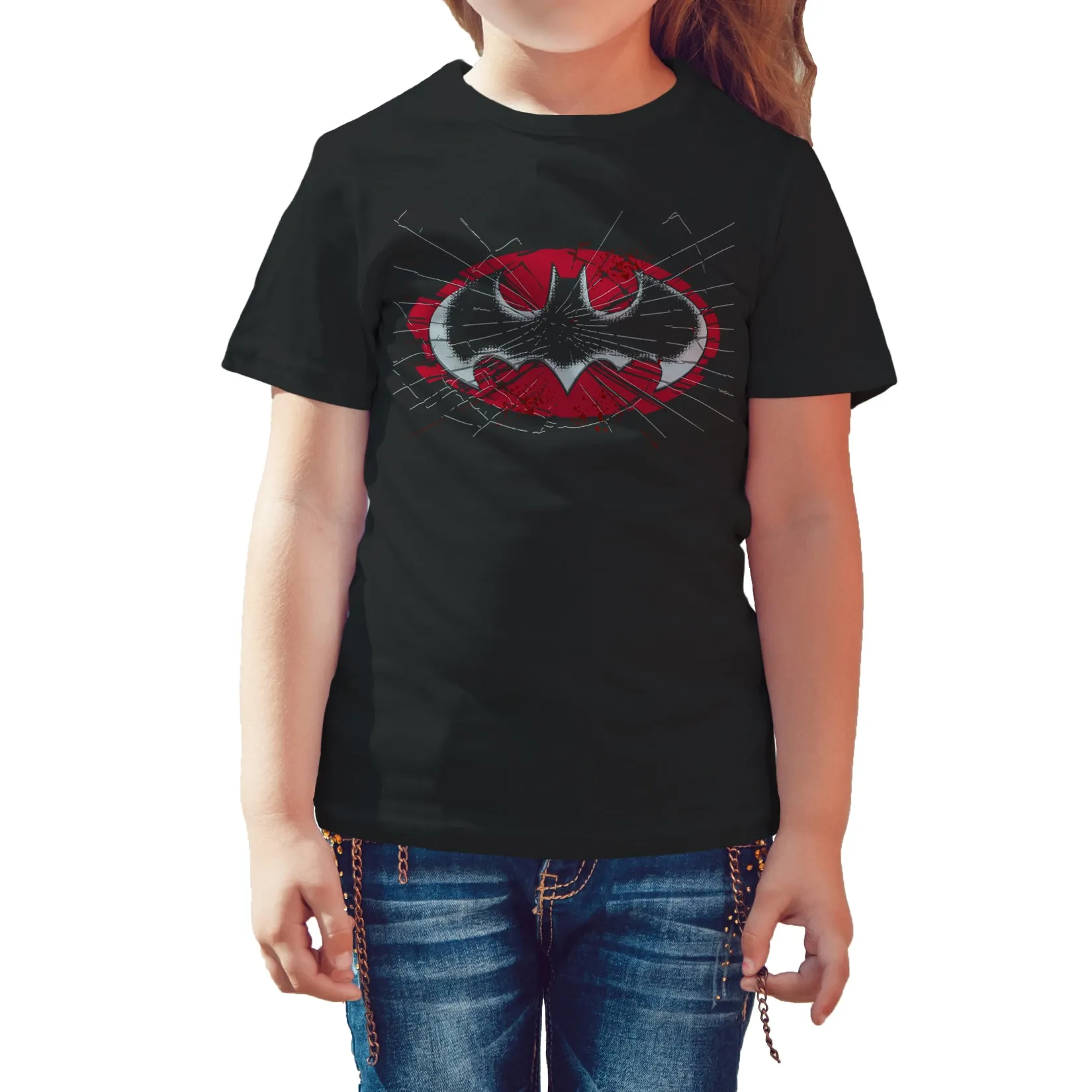 DC Comics Batman Logo Glass Official Kid's T-Shirt (Black)
