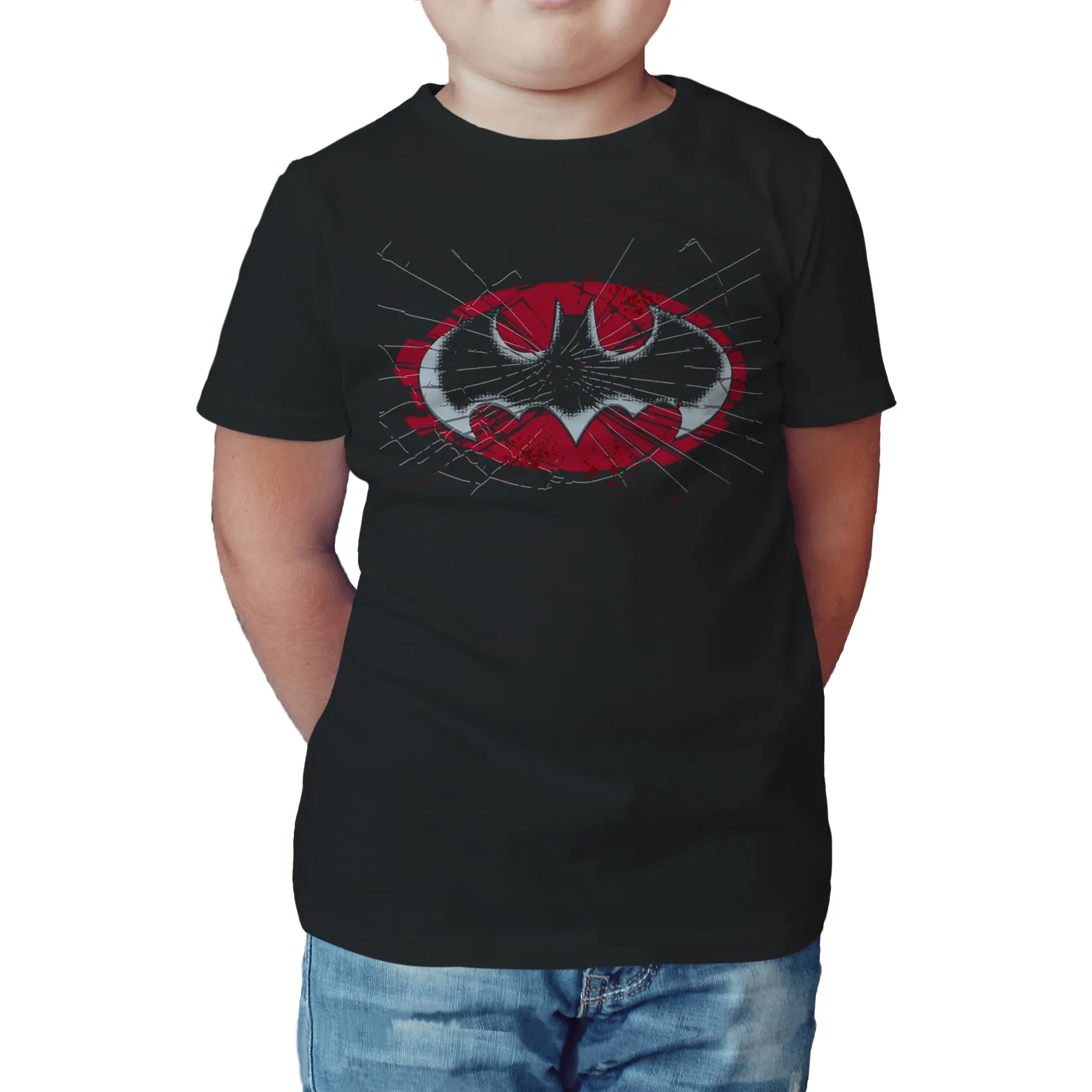 DC Comics Batman Logo Glass Official Kid's T-Shirt (Black)