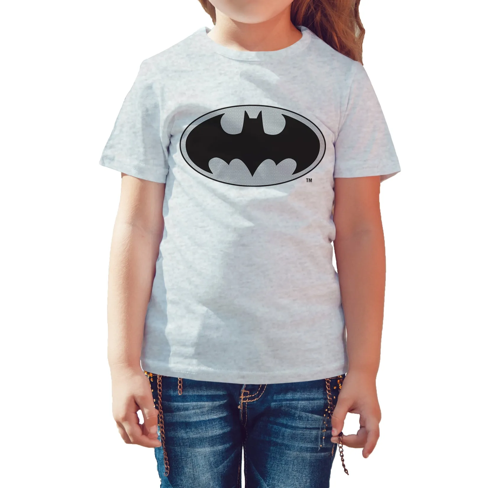 DC Comics Batman Logo Grey Official Kid's T-Shirt (Sports Grey)