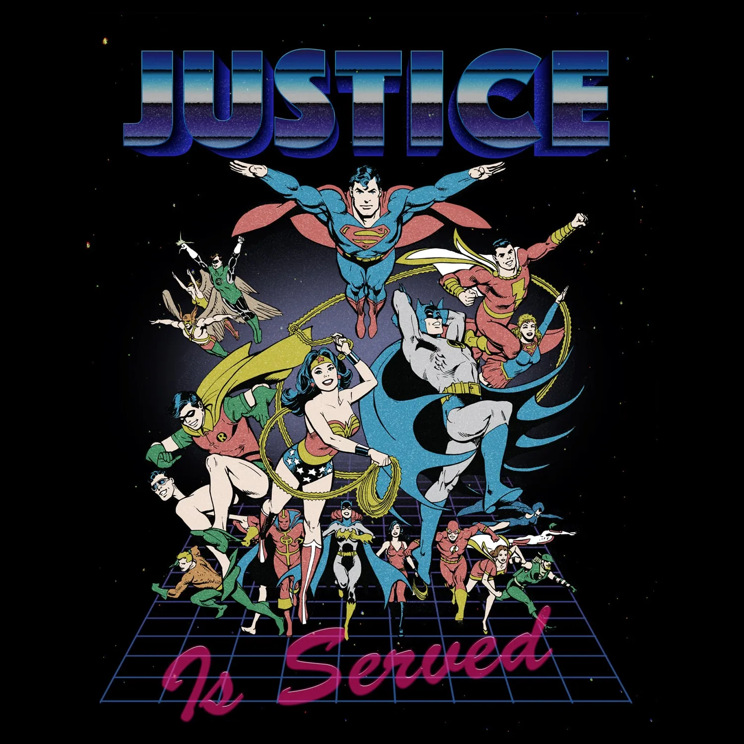 DC Comics Justice League Retro 80s Served Official Women's T-shirt