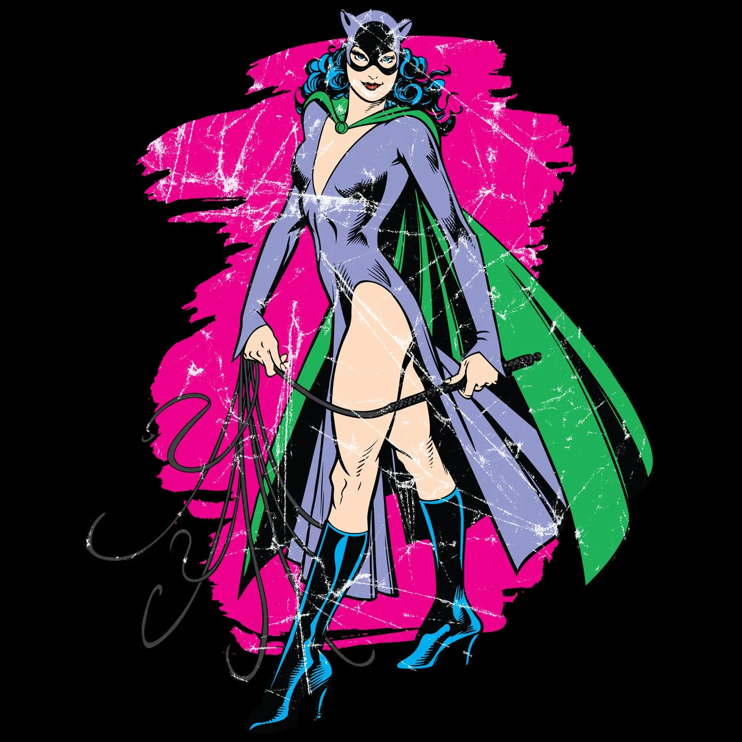 DC Comics Retro Catwoman Character Spray Official Women's T-shirt (Black)