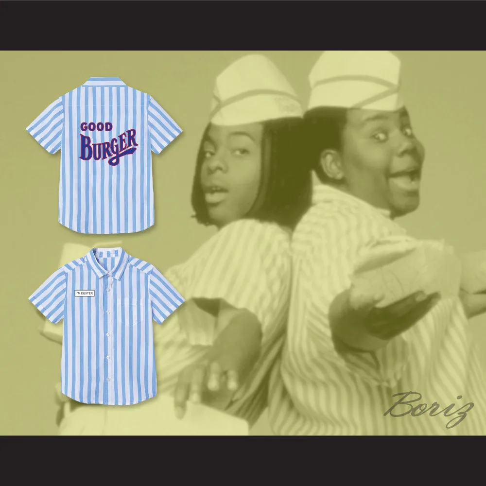 Dexter Good Burger Light Blue/ White Striped Polo Shirt 4