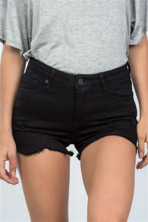 Distressed High Waisted Short | Black