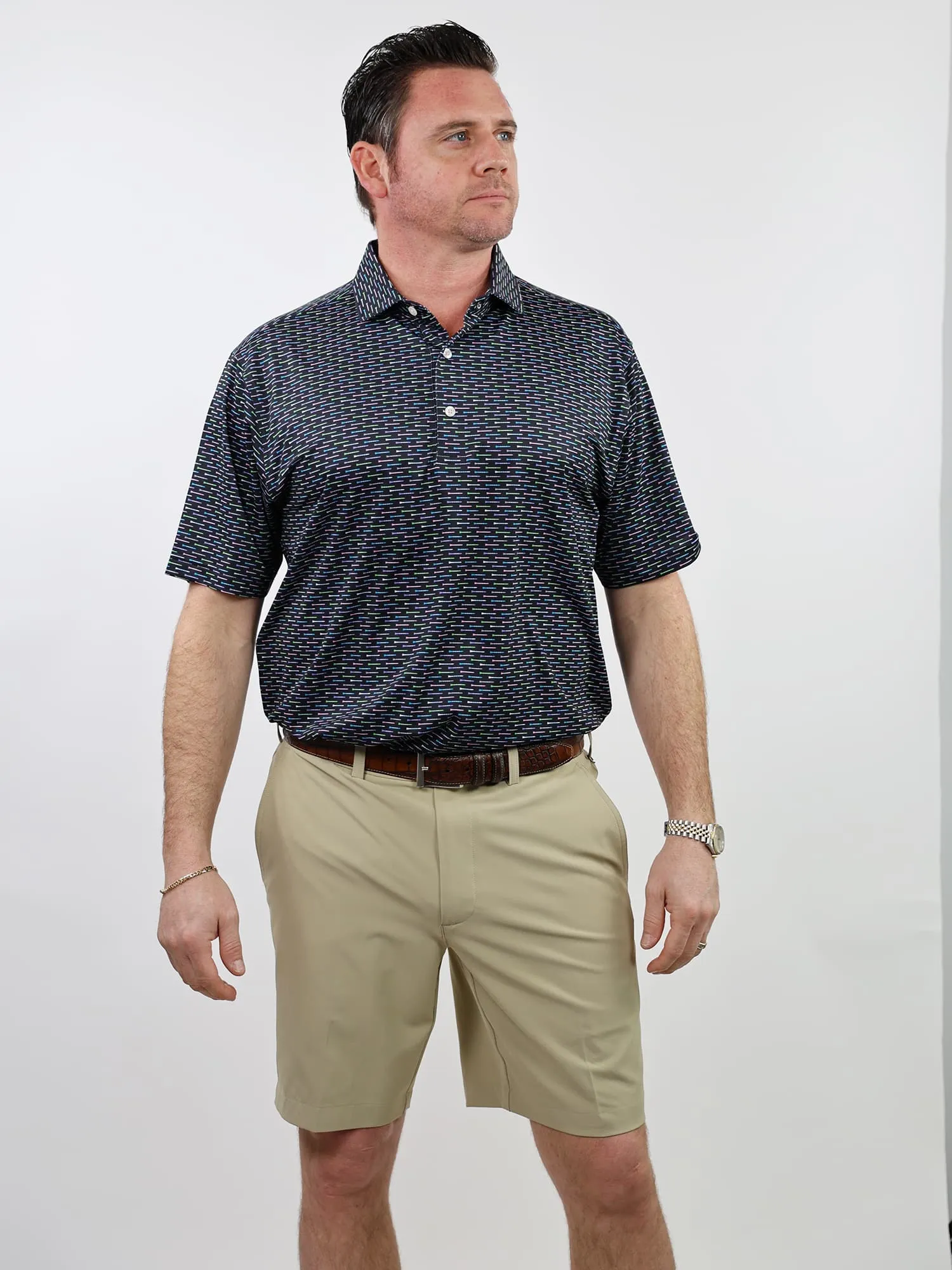 Donald Ross Mens Classic Fit CHARLOTTE Polo - BLACK MULTI