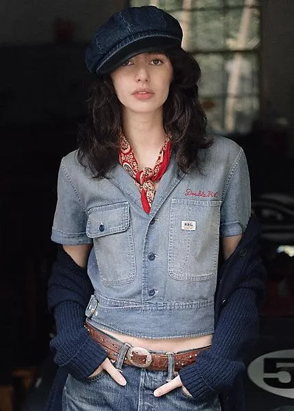 Double RL - Logo-Embroidered Denim Workshirt Medium Wash Red