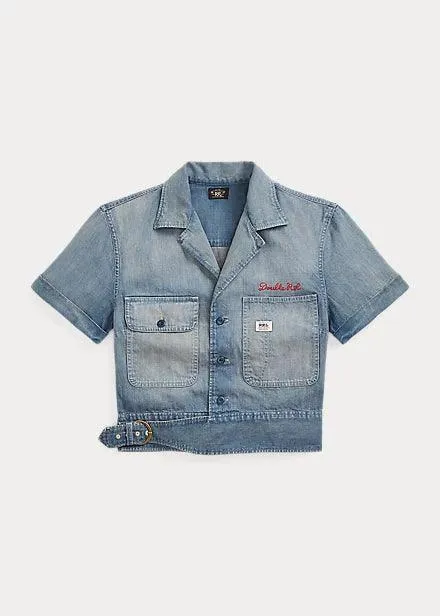 Double RL - Logo-Embroidered Denim Workshirt Medium Wash Red