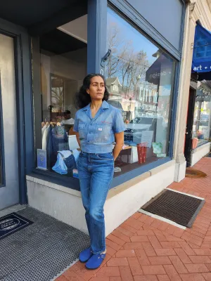 Double RL - Logo-Embroidered Denim Workshirt Medium Wash Red